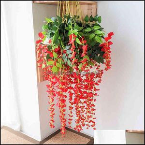 Sztuczna roślina Wisteria Kwiat Strona główna El Restauracja Ogród Wall Wiszące Wedding Arch Sufit Decoration Rattan DIY Drop Dostawa 2021 Decora