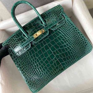 Bag Handmade Designer Platinum Handbag Imported Bright Face American Crocodile Skin Women's 25 Hand Sewn Fog Nail Customization Genuine Leather