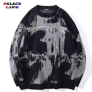 Men Hip Hop Knitted Jumper Sweaters Letter Embroidery Print Streetwear Couple Harajuku Autumn Hipster Casual Loose Pullovers T220730