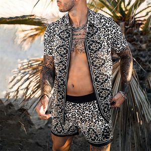 Homens com estampa de leopardo sets havaianos de verão Short Short Shorts de praia de rua casual mass de 220621
