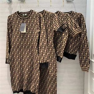 Women Casual Dresses Classic Vintage Knit Dress Fashion Cardigan Full Letter Senior Short Sleeves Long Sleeve 5 kinds