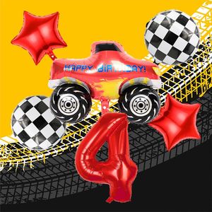 Party Decoration 6pcs Pickup Truck Foil Balloons 32inch Red Number Kids Gift Toy Round Departure Flag Printed Ballon Birthday Decor GlobosPa