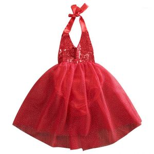 Grossist- Backless Lovely Baby Girls Belt Sequins Tulle Bow Tutu Gown Formell Party Dresses Kläder 0-2Y