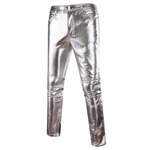 Herrenhosen Richkeda Store 2022 Herren Skinny Shiny Gold Silber Schwarz PU Leder Motorrad Männer Nachtclub Bühne für Sänger Herren