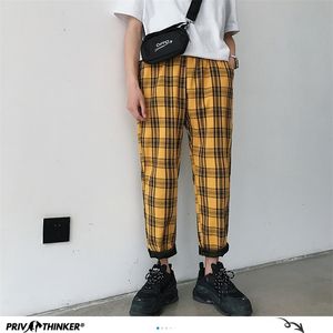 Privathinker män kvinnor koreanska svarta plaid casual pants mens streetwear harem manliga rutiga byxor plus storlek 220325