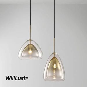 Modern Double Glazing Iron Pendant Lamp Glass Onion Suspension Light Bar Cafe Bedside Gradient Gold Color Hanging Lighting