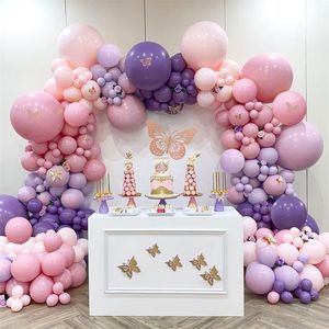紫色のピンク色の風船ガーランドアーチキットマカロンラテックスバロン結婚式の誕生日パーティー装飾子供大人の女の子ベビーシャワーバロン220527