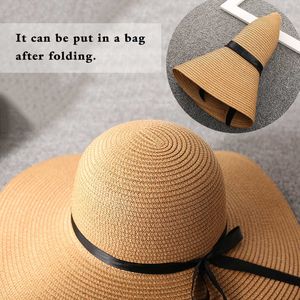 Women's Summer Wide Brim Straw Hat for Ladies Travel Visor s Girls UV Protection Fold Sun Beach Floppy s