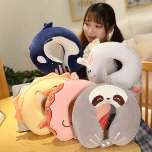 About 30Cm Cartoon Plush Animal U Shaped Cushion Cute Whale Lazy Unicorn Lion Dinosaur Cushion Stuffed Soft Memory Foam dolls J220729