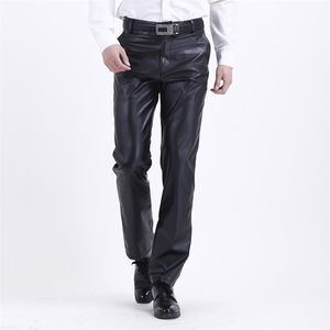 Summer Mens Business Slim Fit Stretchy Black Faux Leather Pants Mane Elastic Tight Trousers Pu Leather Shinny Pencil Pants 201126