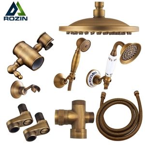 Rozin Antika Pirinç Yağış Duş Kafası 3 Yollu Musluk Direktörü Duvar Montajı Fixer Braket Handshower Kol 220510