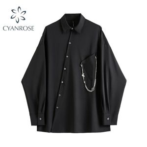 Frauen schwarzes gotisches Hemd Herbst Langarm Lose Mode Casual Streetwear Vintage Harajuku Schwarze Goten Bluse Tops 210326