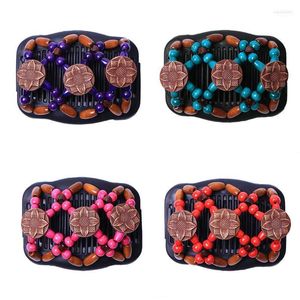 Flower Retro Double Beaded Hair Magic Comb Clip Beads Elasticity Hairpin Stretchy Combs Pins For Women Accessories Earl22
