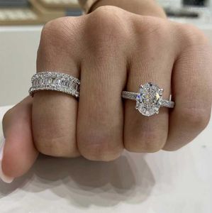 Cluster Rings Luxury 925 Sterling Silver Natural Gemstone Ring Set Jewelry Wedding Engagement Cocktail Diamond For Women Fine Tow Style Edwi