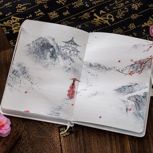 Livro de mão estético no bloco de notas Estilo antigo fresco e elegante página colorida pintada à mão Girl Heart Pu Magnetic Button Noter Notebook Kawaii