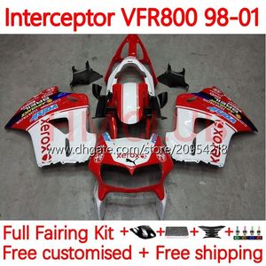 Bodywork For HONDA Interceptor VFR800R VFR 800RR 800 CC RR 98-01 Bodys 122No.27 VFR800RR 800CC VFR800 98 99 00 01 VFR-800 RR 1998 1999 2000 2001 Fairing Kit white red