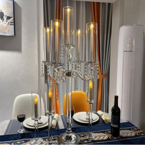 decoration Party Supply Clear acrylic Table Wedding Centerpieces 5 arm Tall Crystal Weddings acrylic hurricane Candelabra candlestick holder imake360