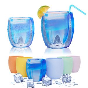 Recyclable water filling silicone ice cup food grade frozen cup wine beverage coffee cooling tumbler silicone fast cooler