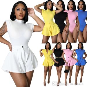 New Women's Clothing Fashion Stand Collar Bodysuit + Wide Leg Pants Two Piece Tracksuits Sexy Solid Outfits