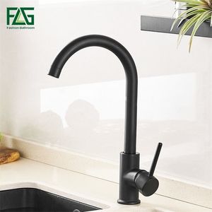 Flg Kitchen Faucet Black Brass 360 Rotatemixer Faucet للمطبخ مقبض واحد مقبض حار بالوعة المطبخ الساخن والبارد خلاط الصنبور 975 T200424