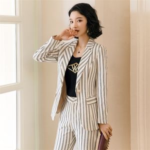 2020 new professional pants suit feminine High quality striped women's blazer Elegant career interview clothing female overalls T200818