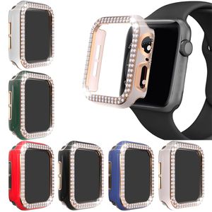 Çift Sıra Elmas İzle Kılıf Apple İzle Için 41mm 40mm 38mm 44mm 42mm 45mm Lüks Çivili Elmaslar PC Koruyucu Kapak Iwatch 7 6 SE 5 4 3