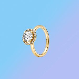 2022 New Fashion Jewelry Ring S925 Silver Timeless Collection Shiny Round Halo Ring Gold Full Diamond Ladies Rings Girls Gifts 161234C01