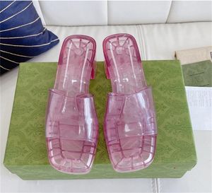 2022 Sommer Damen Gummi High Heel Slide Sandale 5,5 cm Plattform Slipper Rosa Grün Bonbonfarben Outdoor Strand Slides Hausschuhe Flip Flops Größe 35-41