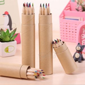 12 Colors Drawing Pencil Students Art Sketch Painting Pencil Kraft Paper Canister Colorful Pen Children Drawings Supplies BH6932 TYJ