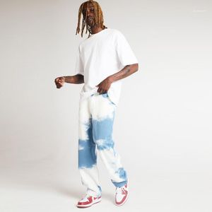 Men's Jeans 2022 Fashion Tie Dye Print Jean Pants Women Streetwear Casual Loose Denim Trousers Vintage Straight Y2K Men