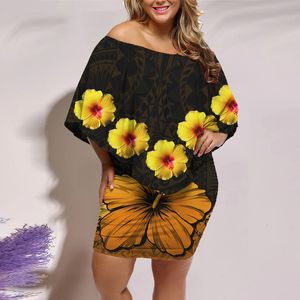 NoisyDesigns Elegant Off Shoulder Ruffle Bodycon Dress Women Polynesian Plumeria Casual Summer Beach Vestidos de Mujer Dropship 220627