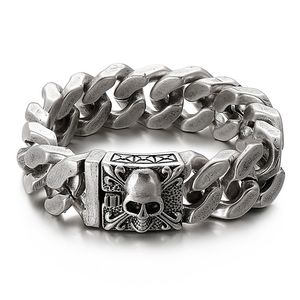 20 mm lourd gothique hommes brosse noir vélo motard squelette crâne bracelets punk rock hiphop or argent acier inoxydable cubain gourmette chaîne bracelet bracelet bijoux