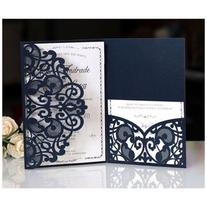 1Pcs Blue White Elegant Laser Cut Wedding Invitation Cards Greeting Customize Business With RSVP Decor Party Supplies 220711