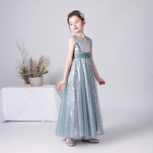 Flickaklänningar Sparkly Junior Bridesmaid Dress paljetter Kids Formell födelsedagsfestklänningar Tulle Flower 2023
