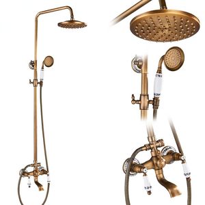 Antique Brasss ORB Shower Faucet 8" Rainfall Showerhead Wall Mounted Handshower and Shelf with High Quality Brass