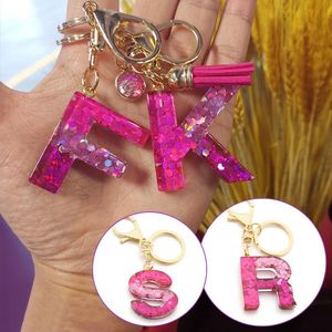 Keychains Arrival Shiny Sequin Resin Initial Keychain For Women Bulk Purse Charm Alphabet Key Ring Letter A-Z Jewelry Chain