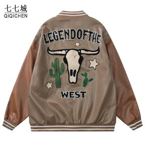 Jackets masculinos High Street Varsity Leather Men Baseball Bordery Flocking Patchwork