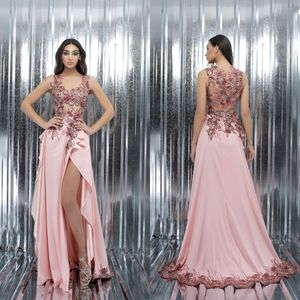 Tony Chaaya 2022 Prom Dresses Embroidery Mermaid High Side Split Lace Appliqued Beaded Formal Evening Gowns Sweep Train vestido de novia