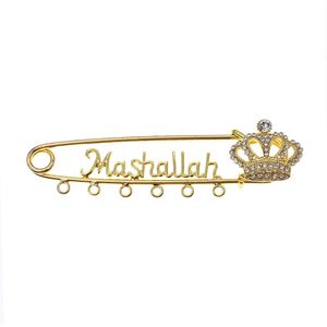 10 5 cm gold silver plated alloy rhinestone safety pins brooches crystal hijab scarf crown shape masshallah baby pins with 6 loops for diy jewelry making