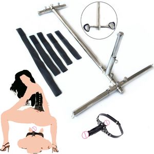 Rostfritt stål spridare bar kit bdsm öppen dildo bondage mun gag slav handbojor fetisch återhållsamhet sexig leksak vuxen erotisk produkt