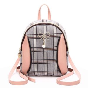 Mini Backpack Crossbody Bag para adolescente menina xadrez de telefone feminino da carteira coreana Novo fêmea da moda J220620