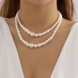 Collana girocollo di perle d'imitazione vintage per donne, ragazze, sposi, eleganti perline fatte a mano, catena di clavicola, gioielli