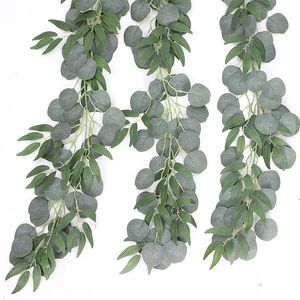 Flores decorativas grinaldas zerolife home decors artificial falsa eucalipto plantas verdes girland ramificações de videiras de mesa parede de casamento parede ha