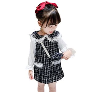 Baby Girls Dress Plaid Pattern Girls' Dresses Patchwork Kids Dresses Spring Autumn Costume For Girls Free Bag 210412