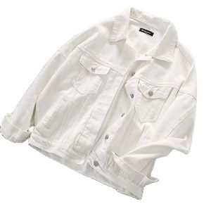 ホワイトデニムジャケットの女性s秋のコート大規模ファッションソリッドカラールーズオールマッチラペルブラック女性服220803