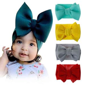 Hot Large Double Layer Hair Bow Headband Baby Girls 2020 Nya Elastiska Barn Ren Färg Turban Head Wrap Hår Tillbehör Partihandel AA220323