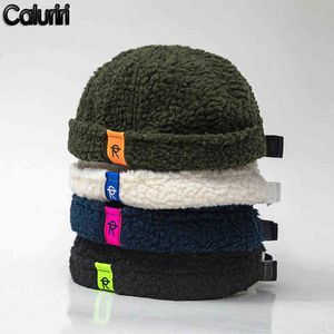 Korea Style Pure Color Children Label Plush Melon Cap Chinese Landlord Hat Fashion Kids Baby Flannel Winter Warm Hat ZZ-309 J220722