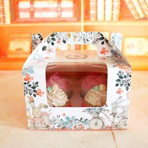 Hediye sargısı 10pcs / çok sevimli açık pencere fincan cupcake karikatür pembe kutu köpüğü ahşap kepek puding şişesi küçük kek wtih sapı boxegift hediyegift