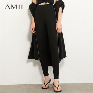 Amii Minimalismo Autumn Winter Fashion Slim Fit Black Women calça