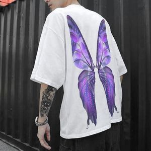 Мужские футболки хип-хоп уличная одежда мужская футболка для футболки с бабочкой угла крыла с половиной рукава футболка летняя мода Негабаритная вечеринка харадзюку.